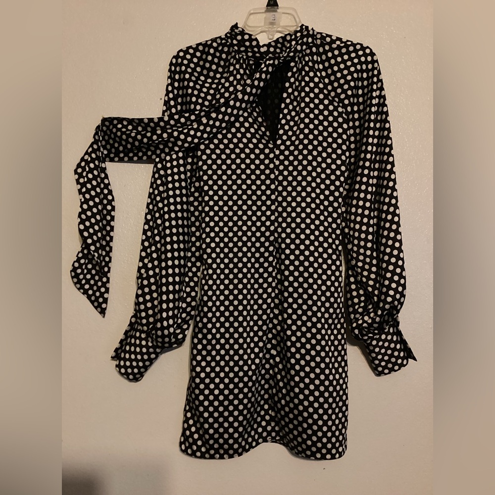 New Zara Black And White Polka Dot Dress - Picture 4 of 16